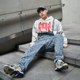 hip hop denim suspender trousers 2019 spring mens new fashion embroidery denim jeans jumpsuit loose straight casual pants unique jeans style 885