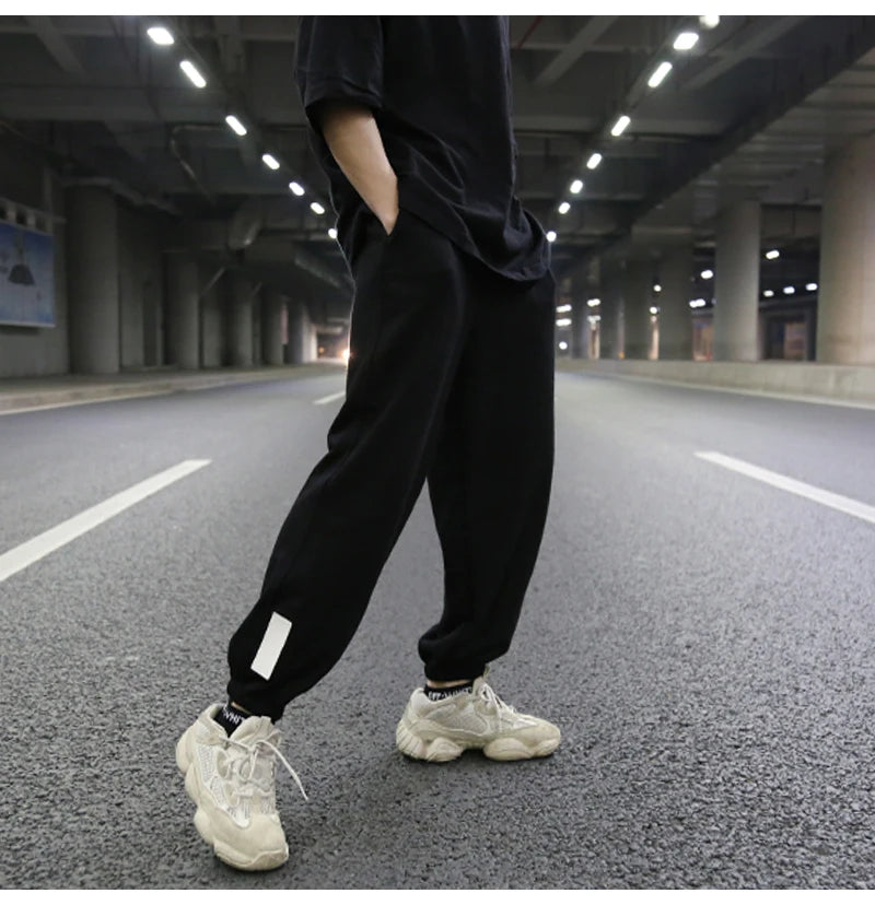 high street loose fit drawstring pants casual spring new trousers black sportswear jogger pants fashion hip hop clothing for men unique joggers style 1504