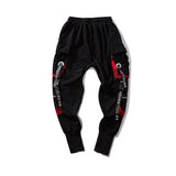hip hop ribbons cargo pants men joggers pants streetwear men 2023 fashion mens elastic waist pant ribbons cotton black hw203 unique joggers style 2436