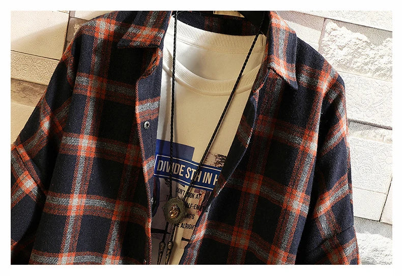 Y2k Harajuku Harajuku Plaid Shirt 2023 Man Streetwear Fleece Shirts Long Sleeve Mens Vintage Korean Fashions Clothes