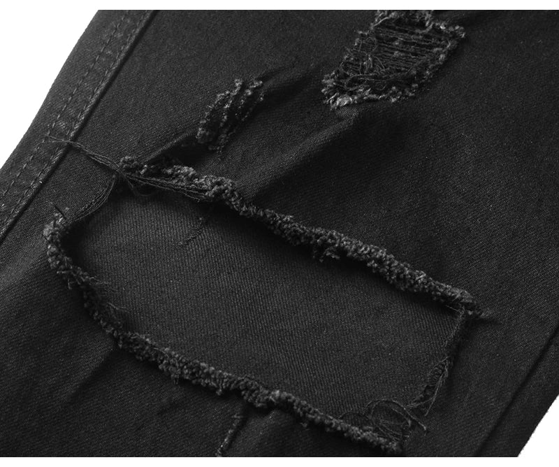 high street knee hole ripped biker jeans men slim fit elastic denim pants autumn new casual black stretch hip hop pants jogger unique joggers style 1751