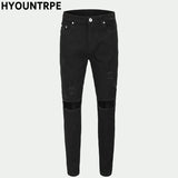 high street knee hole ripped biker jeans men slim fit elastic denim pants autumn new casual black stretch hip hop pants jogger unique joggers style 1731