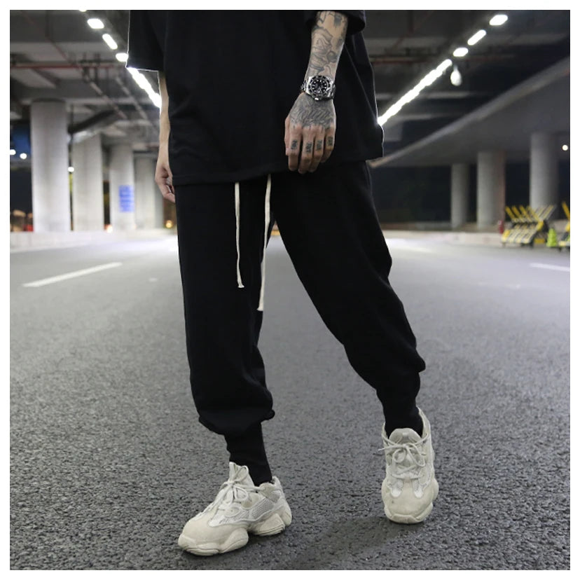 high street loose drawstring pants casual autumn new trousers black sportswear jogger pants fashion hip hop clothing for men unique joggers style 554