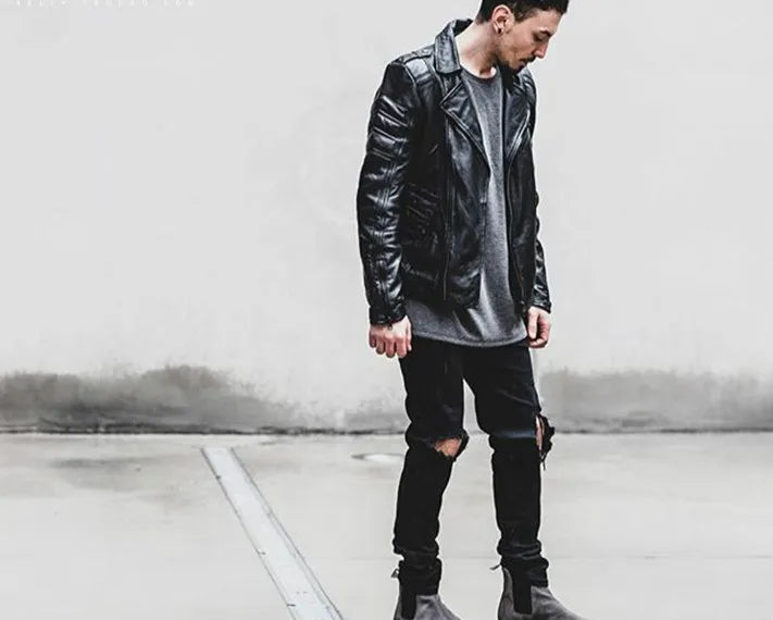 knee ripped hole biker jeans men denim destroyed slim fit zippers jeans fashion trousers black streetwear hip hop pants jogger relaxed fit joggers