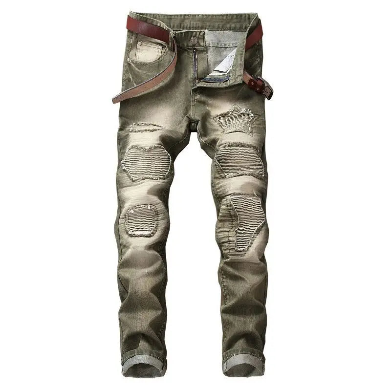 fashion ripped biker jeans denim distressed trousers slim fit zippers hip hop jeans motorcycle pants casual streetwear for men unique jeans style 1921