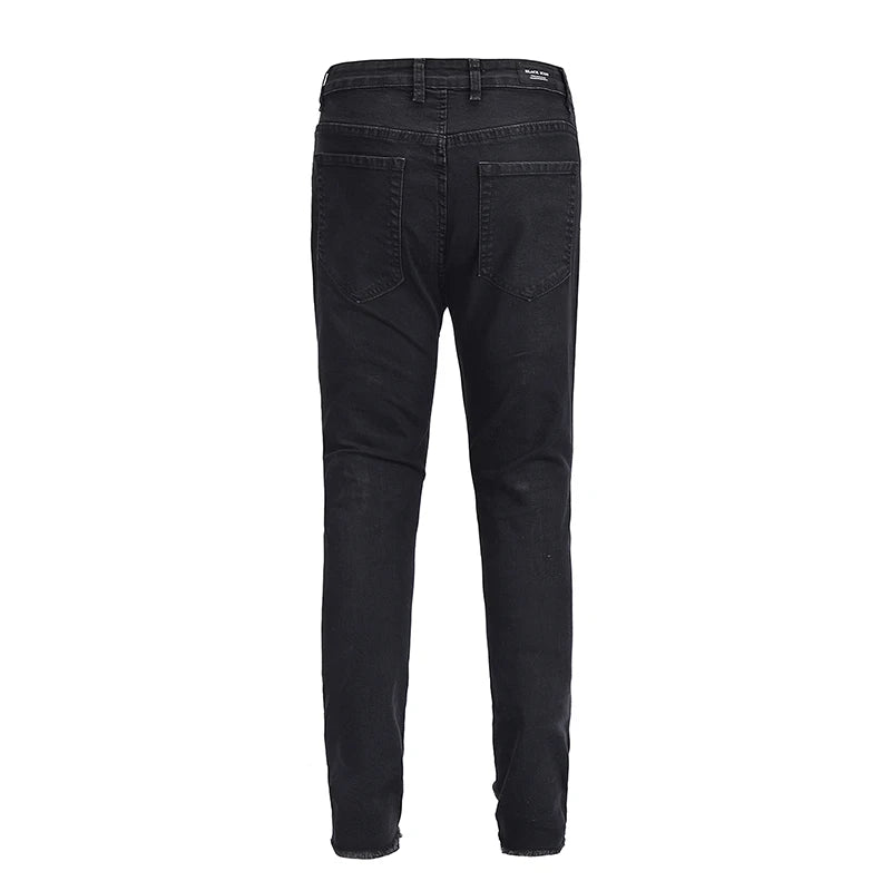 embroidery knee ripped hole jeans for men hip hop skinny biker destroyed taped jeans slim fit black denim pants 2018 new jogger unique joggers style 2174