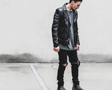 knee ripped hole biker jeans men denim destroyed slim fit zippers jeans fashion trousers black streetwear hip hop pants jogger unique joggers style 4317