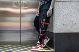 hip hop ribbons cargo pants men joggers pants streetwear men 2023 fashion mens elastic waist pant ribbons cotton black hw203 unique joggers style 2430