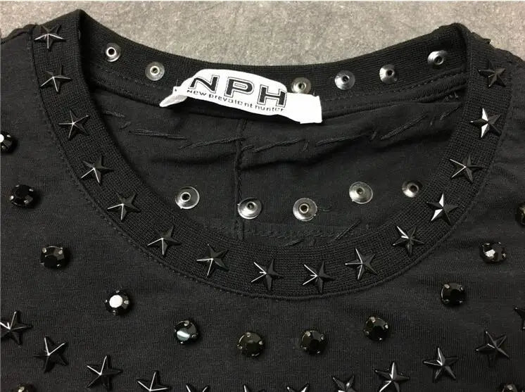 Harajuku Oversized Shirt – High New 2017 Men Metal Drill Hot Drill Rivet Star T – Urban Streetwear for Men & Women