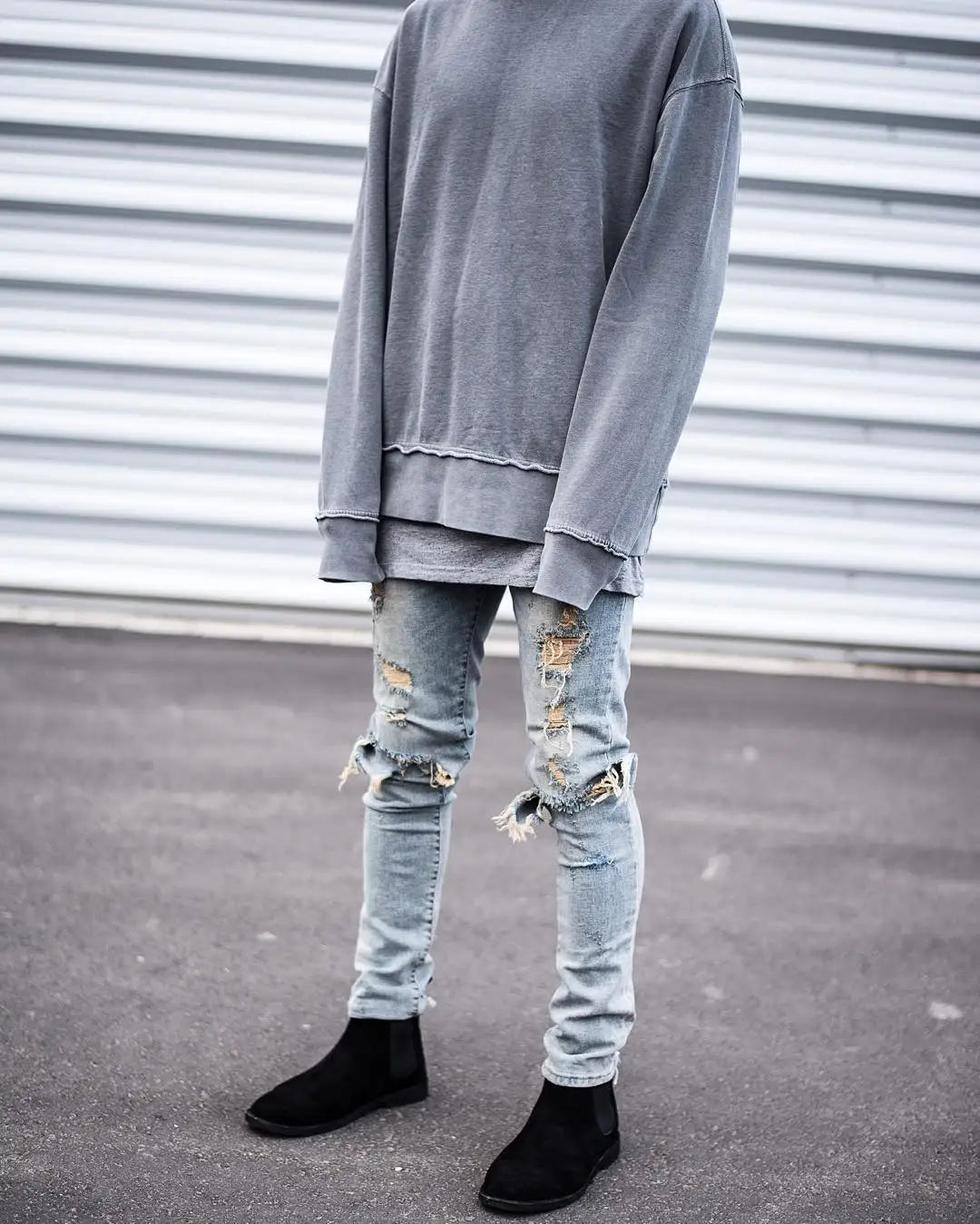 fashion designed slim fit ripped biker jeans hi street mens distressed denim joggers knee holes washed destroyed jeans men pants relaxed fit joggers