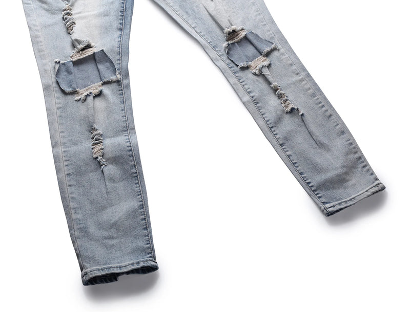 fashion designed slim fit ripped biker jeans hi street mens distressed denim joggers knee holes washed destroyed jeans men pants unique joggers style 1686