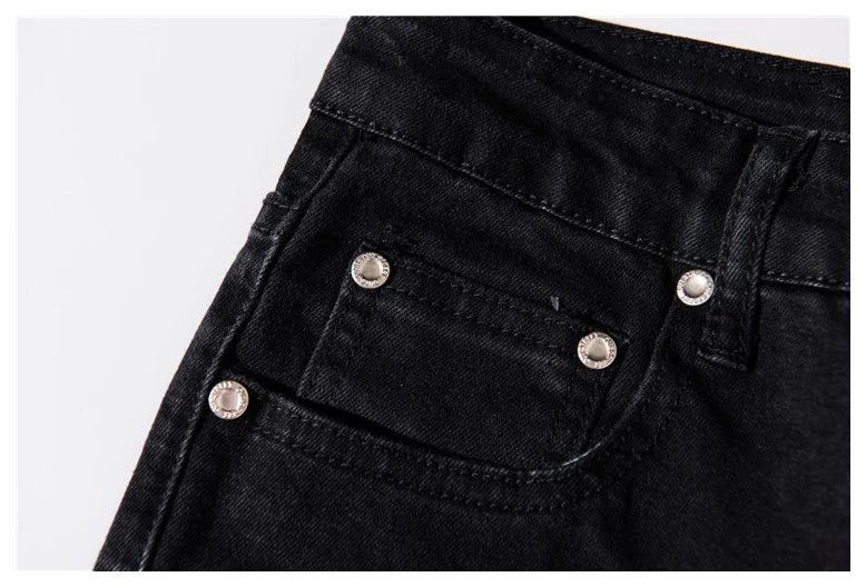bottom graffiti printed zipper denim jeans mens ripped knee hole biker jean motorcycle slim trousers streetwear hip hop pants unique jeans style 2718