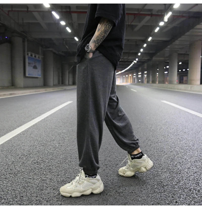 high street loose fit drawstring pants casual spring new trousers black sportswear jogger pants fashion hip hop clothing for men unique joggers style 1502