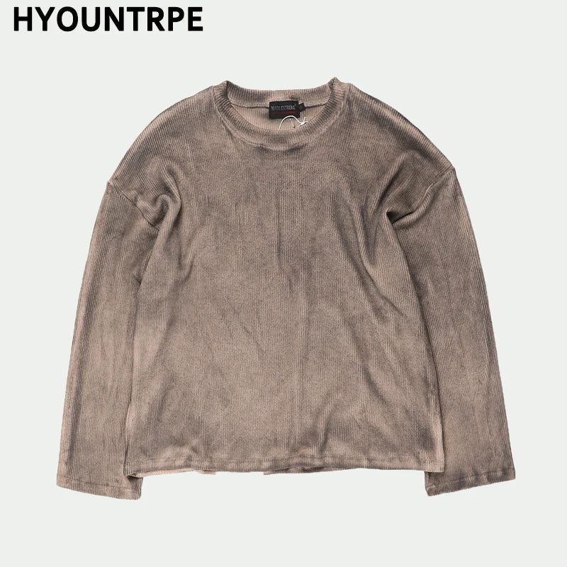 high street vintage wash sweater men loose knitted pullovers long sleeve hip hop oversize sweaters autumn casual jumper knitwear unique limited edition hoodie, oversized graphic print design, streetwear fashion hoodie