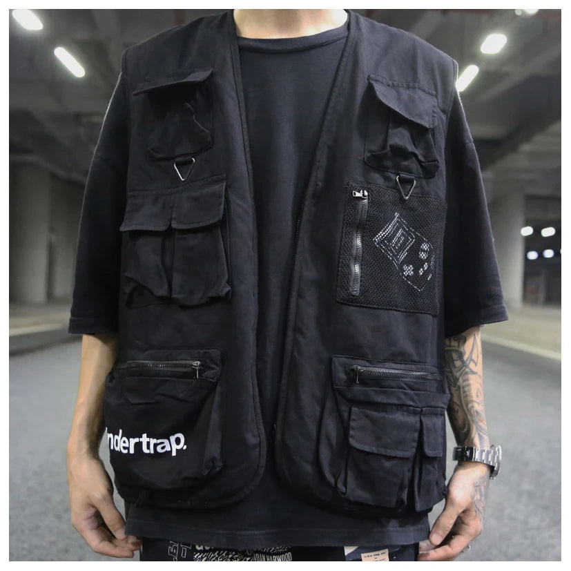 casual layering jacket featuring high street pockets vests men letter cargo waistcoat zipper military jacket 2018 new hip hop streetwear tactical vest sweatshirt design – premium quality jacket for men