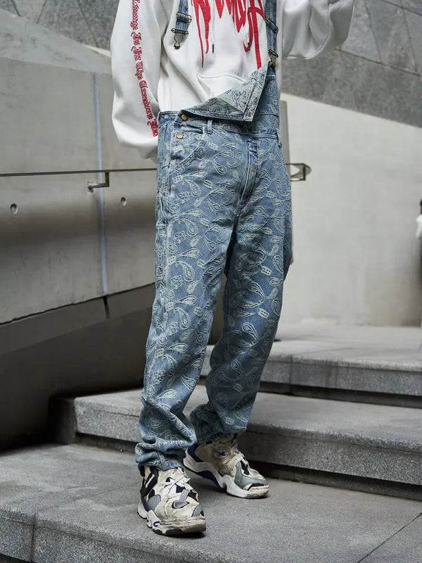 hip hop denim suspender trousers 2019 spring mens new fashion embroidery denim jeans jumpsuit loose straight casual pants ripped baggy denim