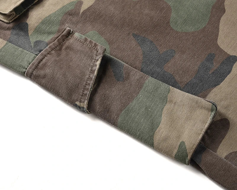 camouflage cargo pants men vintage side multi pocket button mens camou straight trousers streetwear military overalls for male unique cargo style 2098