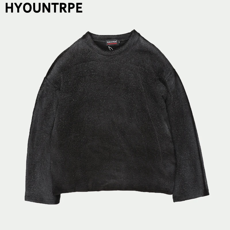 high street vintage wash sweater men loose knitted pullovers long sleeve hip hop oversize sweaters autumn casual jumper knitwear oversized graphic print design, urban wear with bold artwork, streetwear fashion hoodie