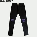 knee patchwork jeans for men hip hop skinny biker taped jean trousers slim fit black denim pants fashion streetwear jogger unique joggers style 943