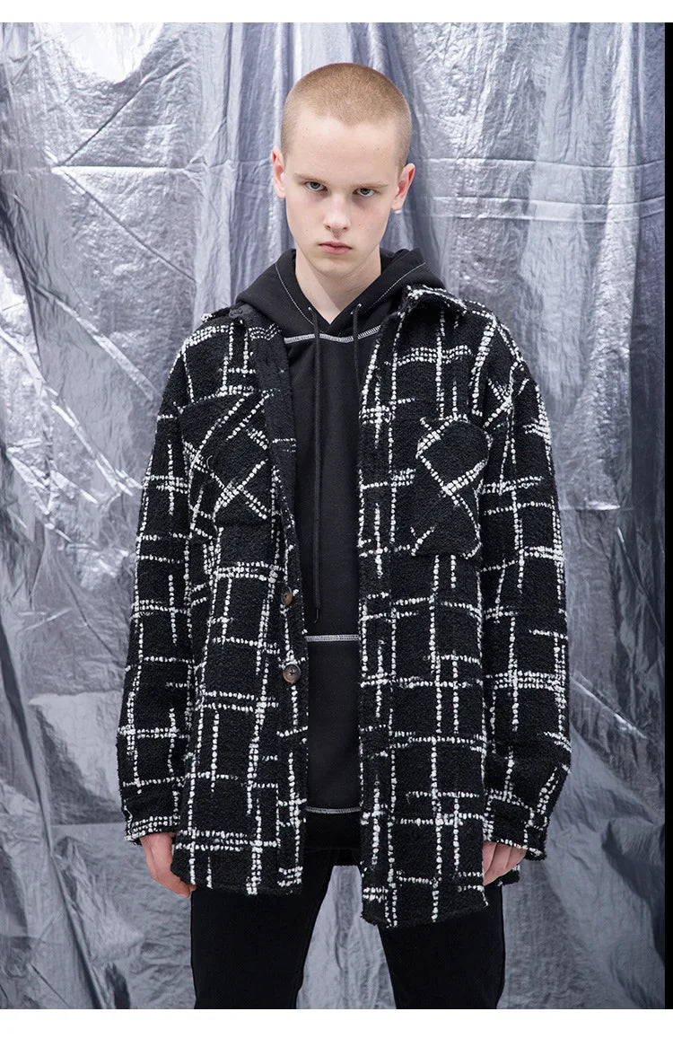 graphic outerwear featuring fashion plaid shirt parkas jackets men single breasted long sleeve top hip hop loose coats 2018 new autumn warm outerwear jacket design – premium quality jacket for men
