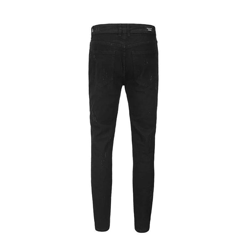 high street knee hole ripped biker jeans men slim fit elastic denim pants autumn new casual black stretch hip hop pants jogger unique joggers style 1746