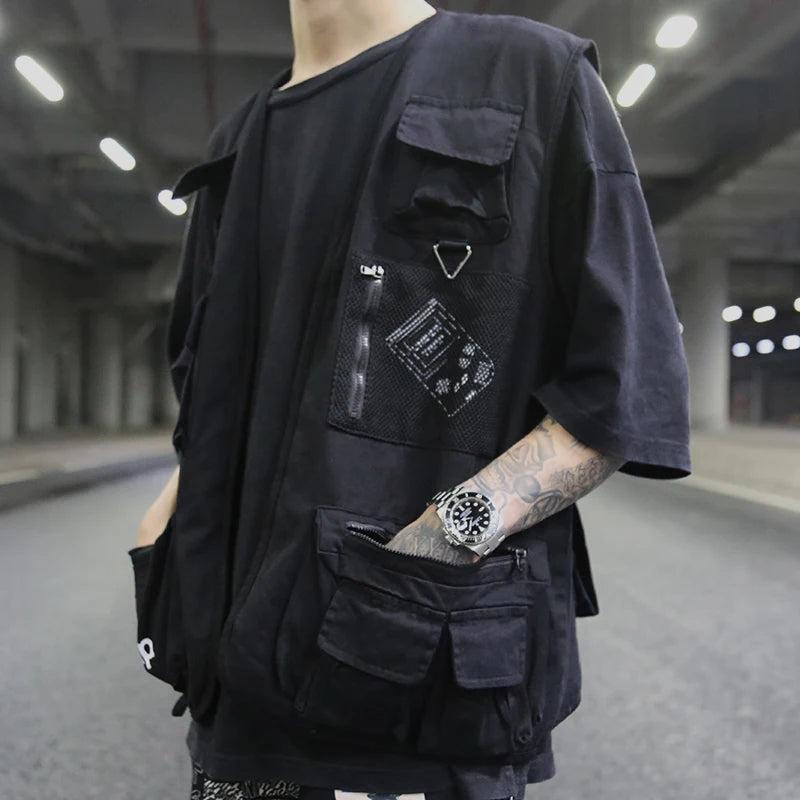 winter street style featuring high street pockets vests men letter cargo waistcoat zipper military jacket 2018 new hip hop streetwear tactical vest sweatshirt design – premium quality jacket for men