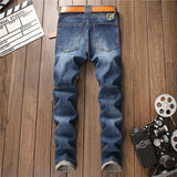 mens knee pleated ripped denim jeans fashion patchwork camouflage retro blue motorcycle trousers hiphop streetwear biker pants stacked flare jeans