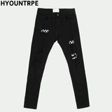 knee hole destroyed jeans patchwork plaid patch ripped slim mens biker jeans fashion streetwear hip hop zipper pants jogger unique joggers style 4231
