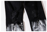 bottom graffiti printed zipper denim jeans mens ripped knee hole biker jean motorcycle slim trousers streetwear hip hop pants unique jeans style 2720