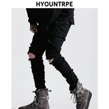 high street knee hole ripped biker jeans men slim fit elastic denim pants autumn new casual black stretch hip hop pants jogger sporty tapered joggers