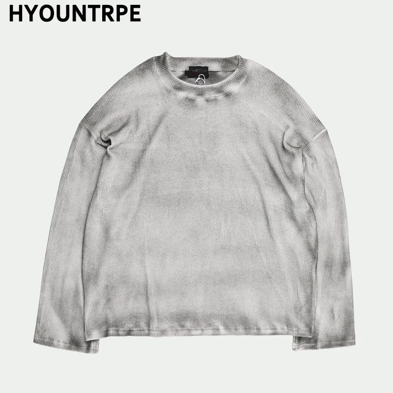 high street vintage wash sweater men loose knitted pullovers long sleeve hip hop oversize sweaters autumn casual jumper knitwear unique limited edition hoodie, aesthetic street look hoodie, oversized graphic print design