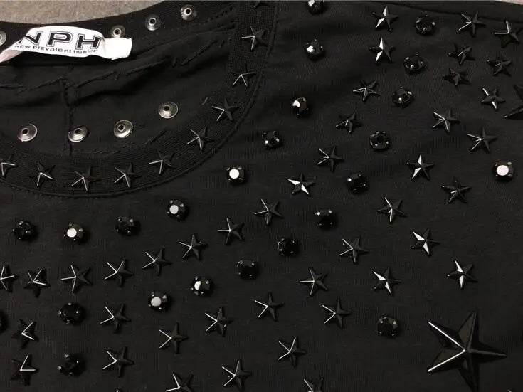 Harajuku Oversized Shirt – High New 2017 Men Metal Drill Hot Drill Rivet Star T – Urban Streetwear for Men & Women