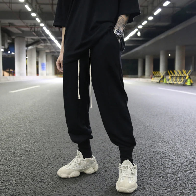 high street loose drawstring pants casual autumn new trousers black sportswear jogger pants fashion hip hop clothing for men urban active pants