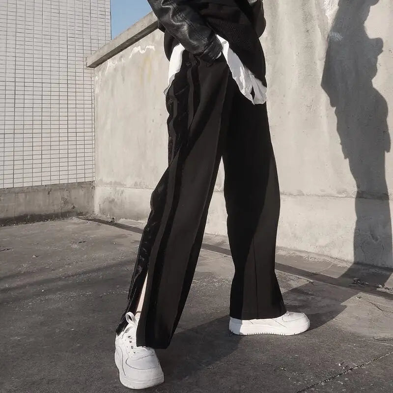 bottom zipper wide leg pants mens fashion straight trousers new loose hip hop streetwear men casual spring summer long pant clean everyday pants
