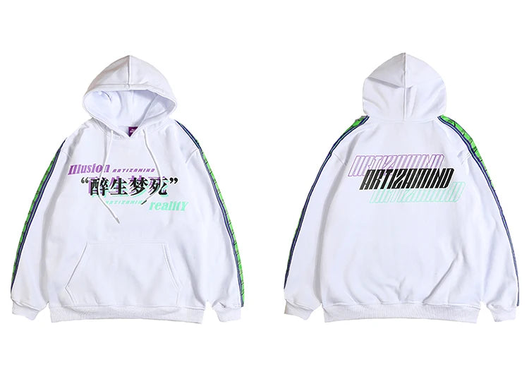 Men Hip Hop Hoodie Sweatshirt Drunk Illusion Chinese Character Hoodie Streetwear Casual Black Hooded Pullover Cotton Autumn 2023