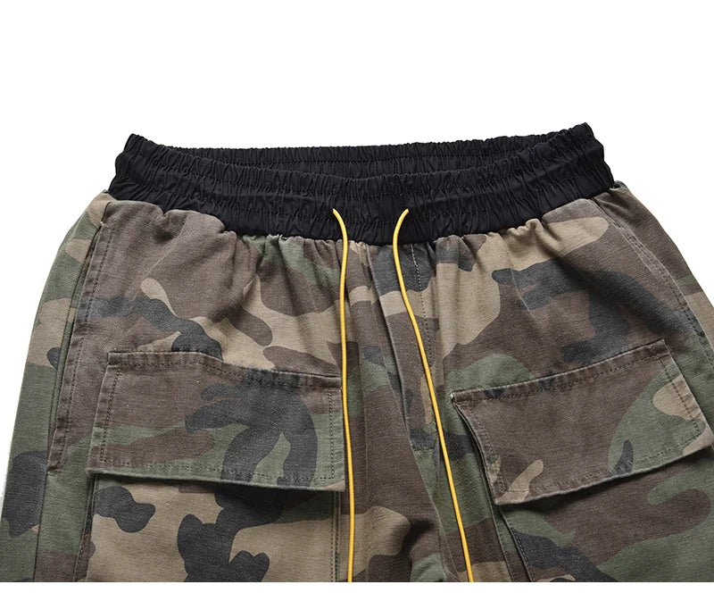 mens camouflage hip hop pants bottom button pockets cargo trousers fashion elastic waist drawstring sportswear streetwear jogger unique joggers style 3442