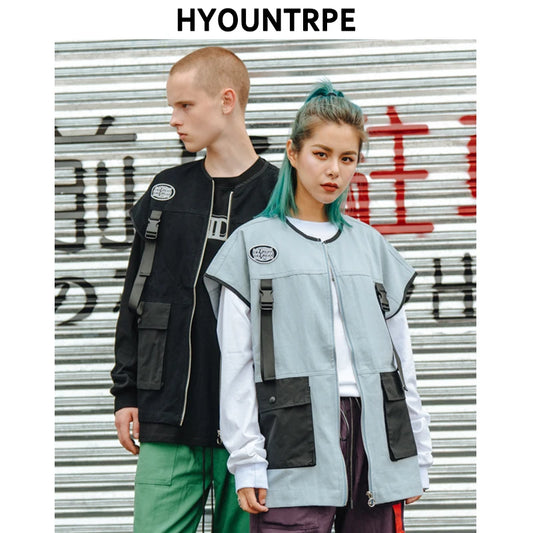 unisex essential casual material hop hip fashion print image style graphic everyday urban afab3a design high oversized streetwear - fit premium 2018-new-hip-hop-vest-coat-mens-fashion-streetwear-cargo-back-pockets-military-jacket-zipper-oversize-tactical-vests-sweatshirts wear style quality streetwear design ID 7e2e5