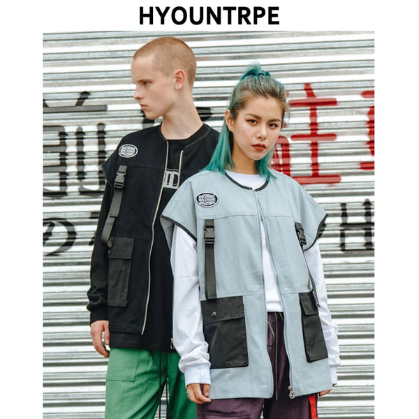 unisex essential casual material hop hip fashion print image style graphic everyday urban afab3a design high oversized streetwear - fit premium 2018-new-hip-hop-vest-coat-mens-fashion-streetwear-cargo-back-pockets-military-jacket-zipper-oversize-tactical-vests-sweatshirts wear style quality streetwear design ID 7e2e5