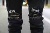 embroidery knee ripped hole jeans for men hip hop skinny biker destroyed taped jeans slim fit black denim pants 2018 new jogger casual joggers