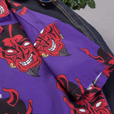 Devil Full Printing Turn-down Collar Casual Shirts Men 2018 Summer High Street Men's Shirts Pink /Purple