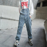 hip hop denim suspender trousers 2019 spring mens new fashion embroidery denim jeans jumpsuit loose straight casual pants unique jeans style 881