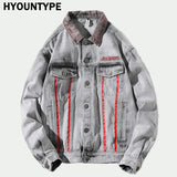winter street style featuring hi street men 2018 new autumn winter denim jacket washed patchwork red stripe distressed denim man slim fit streetwear jeans ja design – premium quality jacket for men