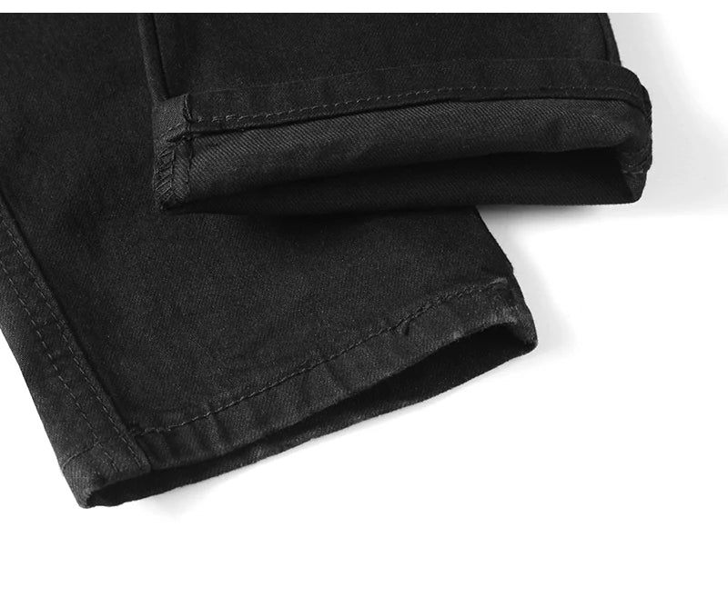 high street knee hole ripped biker jeans men slim fit elastic denim pants autumn new casual black stretch hip hop pants jogger unique joggers style 1753