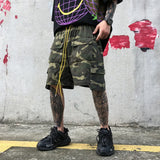 mens camouflage hip hop shorts stitching pockets cargo shorts casual elastic waist drawstring sportswear streetwear short pants unique cargo style 1882