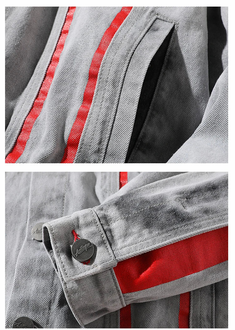 oversized fit featuring hi street men 2018 new autumn winter denim jacket washed patchwork red stripe distressed denim man slim fit streetwear jeans ja design – premium quality jacket for men