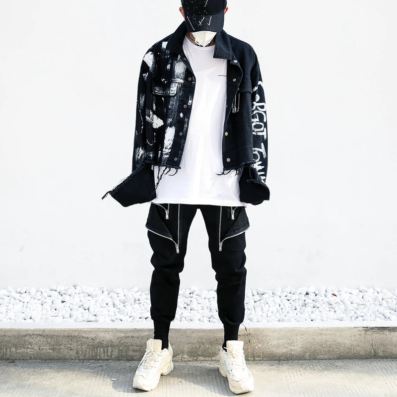 premium design hop fit quality designer-irregular-hand-painted-ripped-denim-jacket-coat-mens-hip-hop-autumn-outerwear-fashion-black-jean-streetwear-jackets graphic everyday essential urban casual image oversized style high unisex fashion streetwear style - print wear material 683c0b hip streetwear design ID 306b5