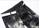 mens fashion wolf printed denim jeans new spring summer slim black painted straight pants cool streetwear male long trousers denim street jeans