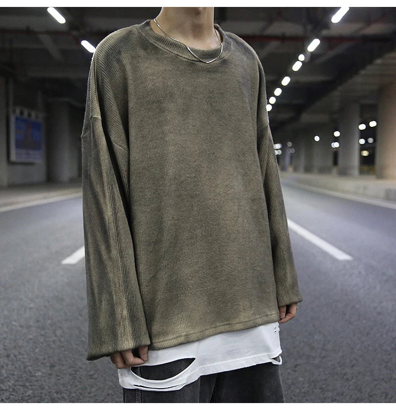 high street vintage wash sweater men loose knitted pullovers long sleeve hip hop oversize sweaters autumn casual jumper knitwear urban wear with bold artwork, high quality cotton pullover, unique limited edition hoodie