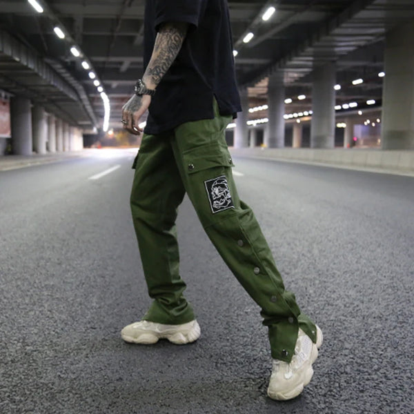mens casual hip hop joggers side button trouser elastic waist drawstring sweatpants 2019 new cargo pockets streetwear man pants urban active pants