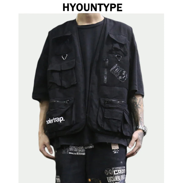 oversized fit featuring high street pockets vests men letter cargo waistcoat zipper military jacket 2018 new hip hop streetwear tactical vest sweatshirt design – premium quality jacket for men